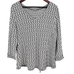 Habitat Large Wearable Art to Wear Black White Stretchy Blouse Shirt Top Artsy